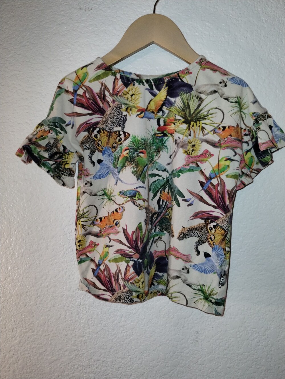 Molo Tee Ruffle Sleeve Jungle Sea Life Scene Print sz 122